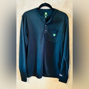 John Deere Black Long-Sleeve Henley with Chest Pocket Logo